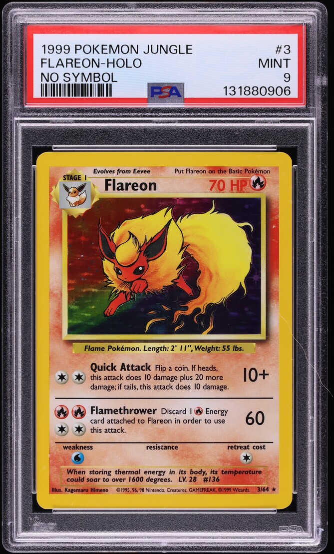 1999 Pokemon Jungle No Set Symbol Holo Flareon #3 PSA 9 MINT