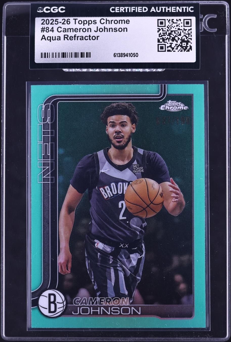 2025 Topps Chrome Aqua Refractor Cameron Johnson /199 #84 CGC AUTH