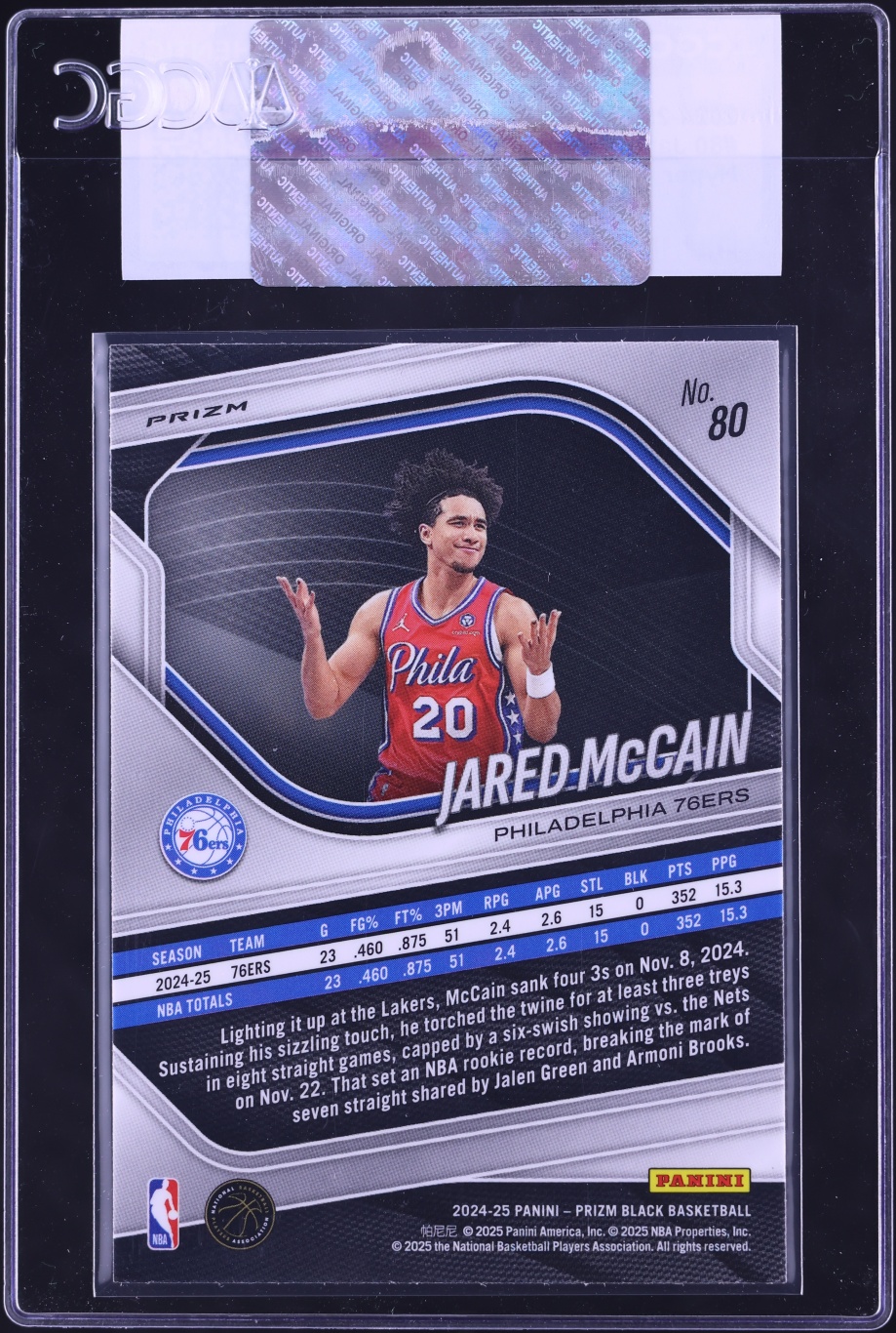2024 Panini Prizm Black Hyper Jared McCain ROOKIE #80 CGC AUTH