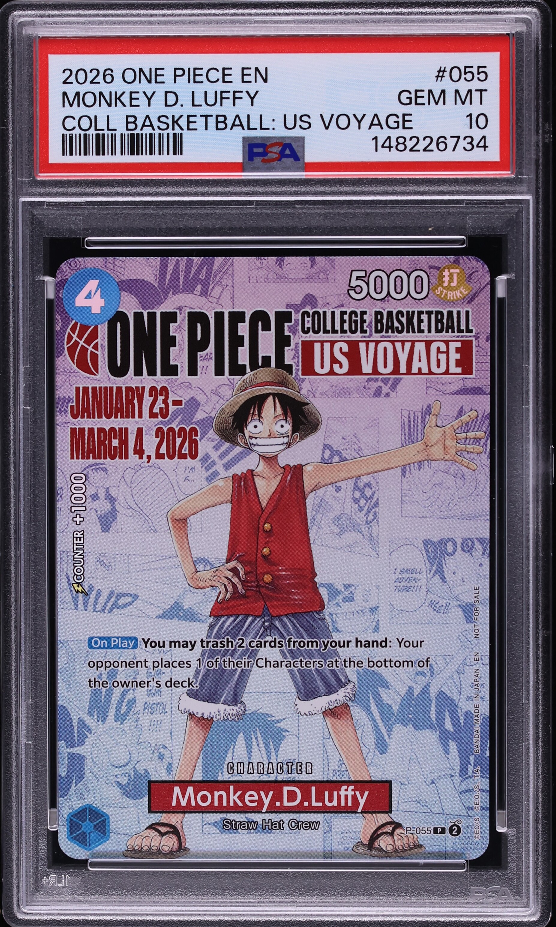 【PSA10】即日発送ルフィ COLL BASKETBALL US VOYAGE 2026 One Piece Promo College Basketball US Voyage Monkey D. Luffy