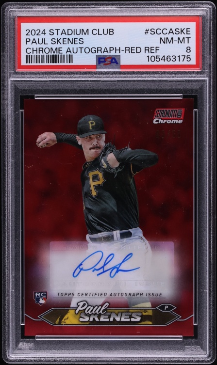 2024 Stadium Club Chrome Red Refractor Paul Skenes ROOKIE AUTO /50 #SCCA-SKE PSA 8 NM-MT