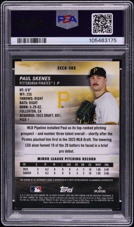 2024 Stadium Club Chrome Red Refractor Paul Skenes ROOKIE AUTO /50 #SCCA-SKE PSA 8 NM-MT