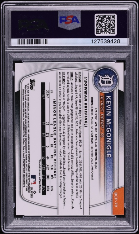 2025 Bowman Chrome Red Reptilian Kevin McGonigle PROSPECT /5 #BCP-79 PSA 10 GEM MINT