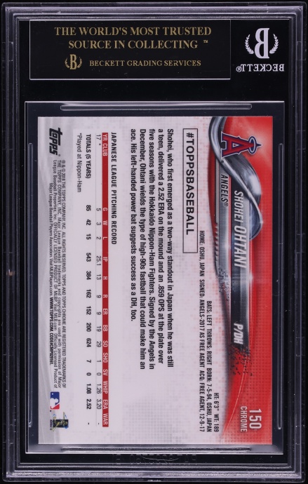 2018 Topps Chrome Shohei Ohtani ROOKIE #150 BGS 10 BLACK LABEL