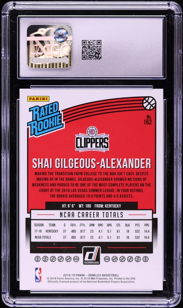 2018 Donruss Basketball Shai Gilgeous-Alexander ROOKIE #162 CGC 10 GEM MINT