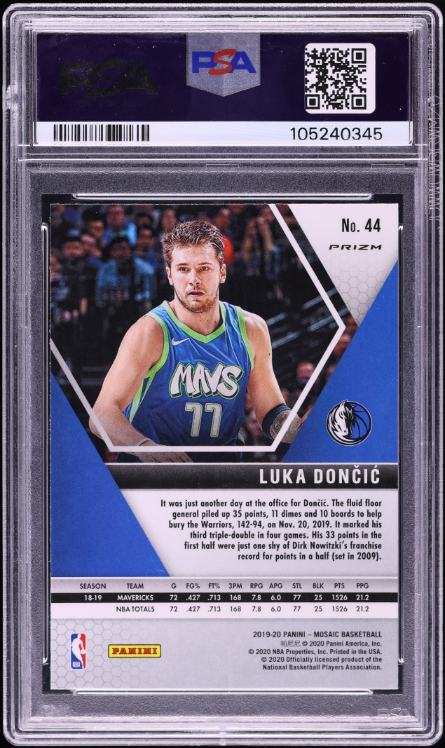 2019 Panini Mosaic Peacock Choice Luka Doncic #44 PSA 10 GEM MINT