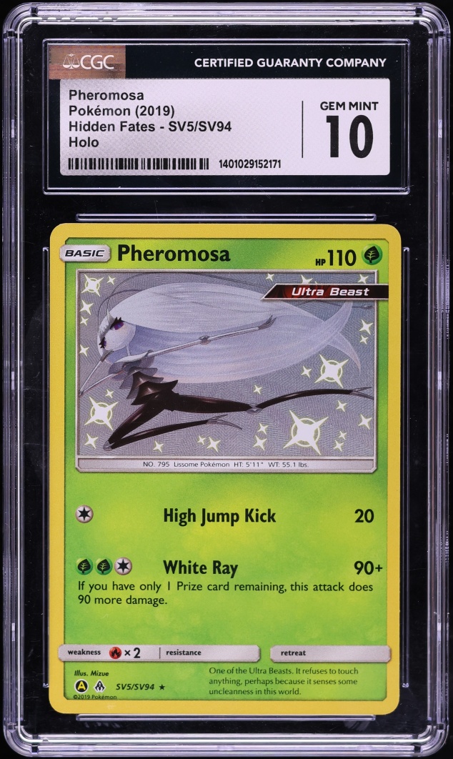 2019 Pokemon Sun & Moon Hidden Fates Vault Shiny Holo Pheromosa #SV5 CGC 10 GEM MINT