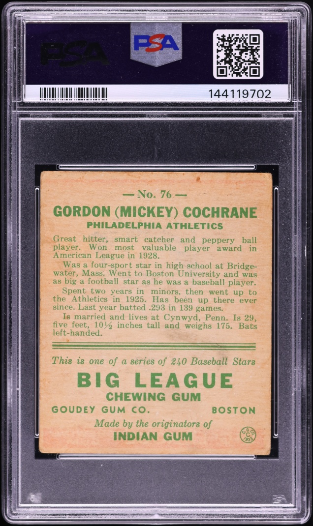 1933 Goudey Mickey Cochrane #76 PSA 1.5 FR