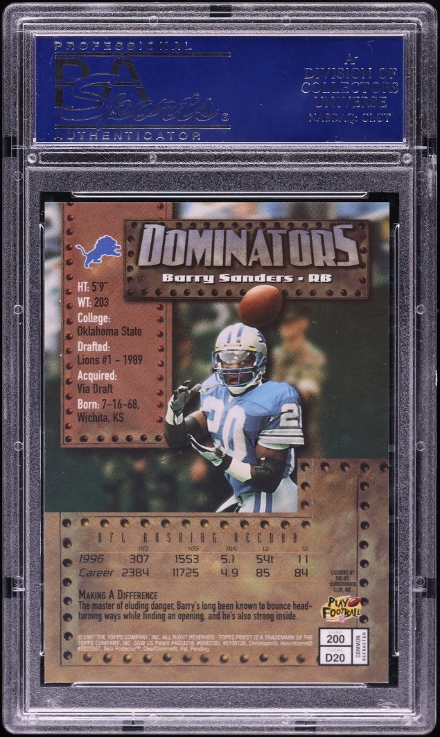 1997 Finest Refractor w/ Coating Barry Sanders #200 PSA 9 MINT