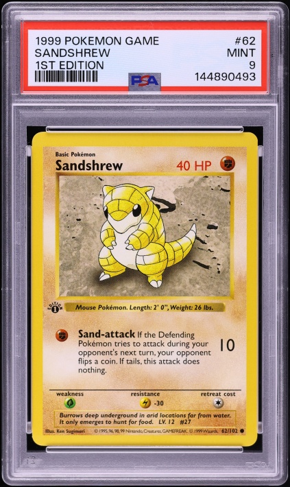 1999 Pokemon Base Set Shadowless 1st Edition Sandshrew #62 PSA 9 MINT