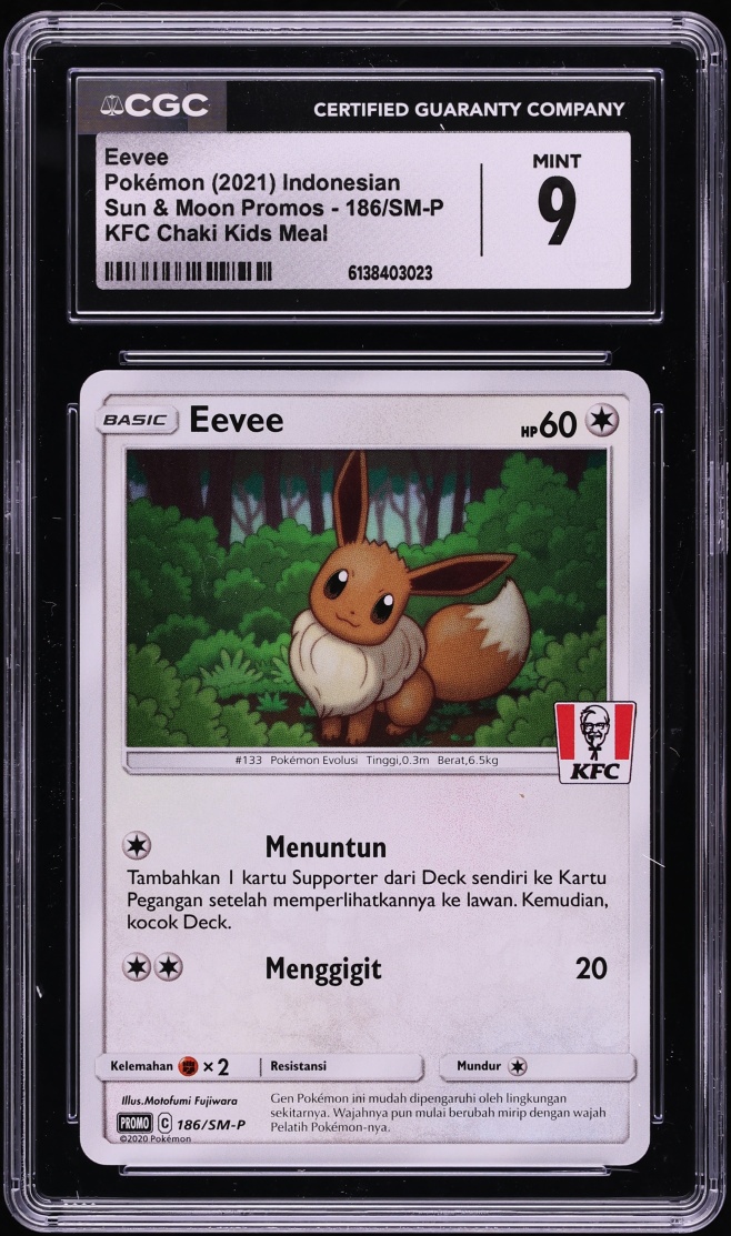 2021 Pokemon Indonesian Sun & Moon Promo KFC Chaki Kids Meal Eevee #186 CGC 9 MINT