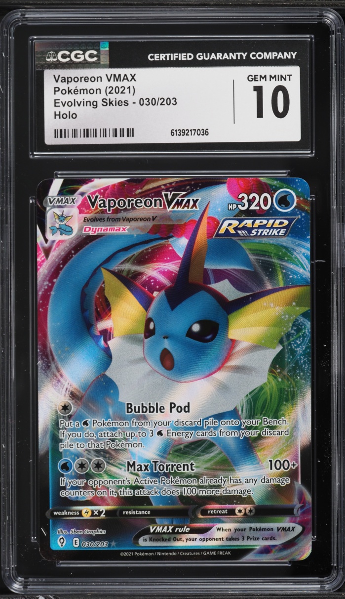 2021 Pokemon Sword & Shield Evolving Skies Full Art Vaporeon VMAX #30 CGC 10 GEM MINT