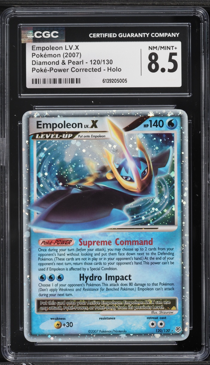 2007 Pokemon Diamond & Pearl Poke-Power Corrected Holo Empoleon LV.X #120 CGC 8.5 NM-MT+