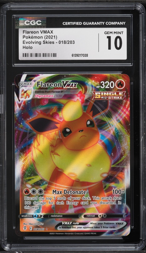 2021 Pokemon Sword & Shield Evolving Skies Full Art Flareon VMAX #18 CGC 10 GEM MINT