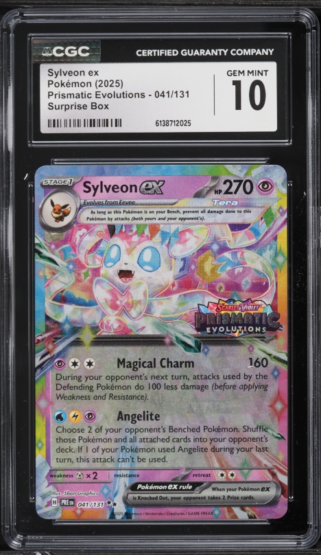 2025 Pokemon Scarlet & Violet Prismatic Evolutions Surprise Box Holo Sylveon ex #41 CGC 10 GEM