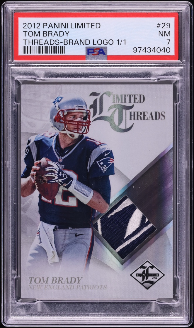 2012 Panini Limited Threads Brand Logo Tom Brady PATCH 1/1 #29 PSA 7 NRMT