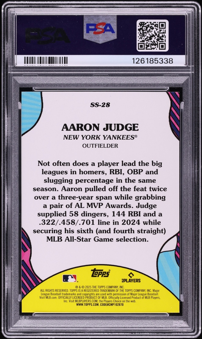 2025 Topps Summer Superstars Pink Foil Aaron Judge #SS-28 PSA 10 GEM MINT
