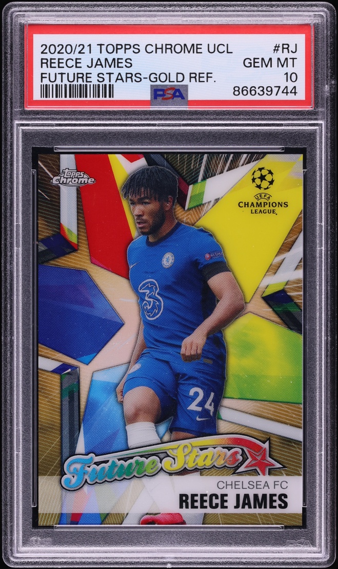2020 Topps Chrome UEFA CL Future Stars Gold Refractor Reece James ROOKIE /50 #FS-RJ PSA 10 GEM