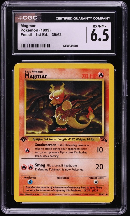 1999 Pokemon Fossil 1st Edition Magmar #39 SGC 7 NRMT on Fanatics