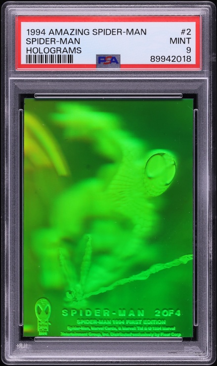 spider man 1994 first edition hologram card value 1994 The Amazing Spider-Man 1st Edition Hologram Venom #3 PSA 9 MINT
