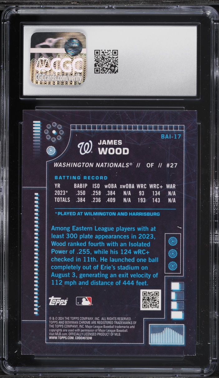2024 Bowman A.I. James Wood ROOKIE #BAI-17 CGC 10 GEM MINT