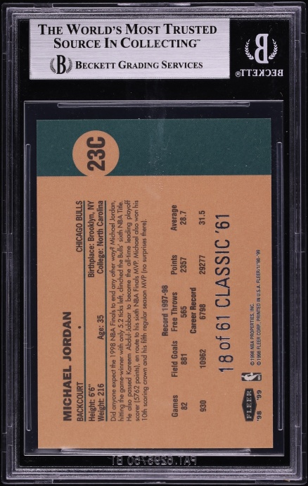 1998 Fleer Classic '61 Michael Jordan /61 #23 BGS 8.5 NM-MT+