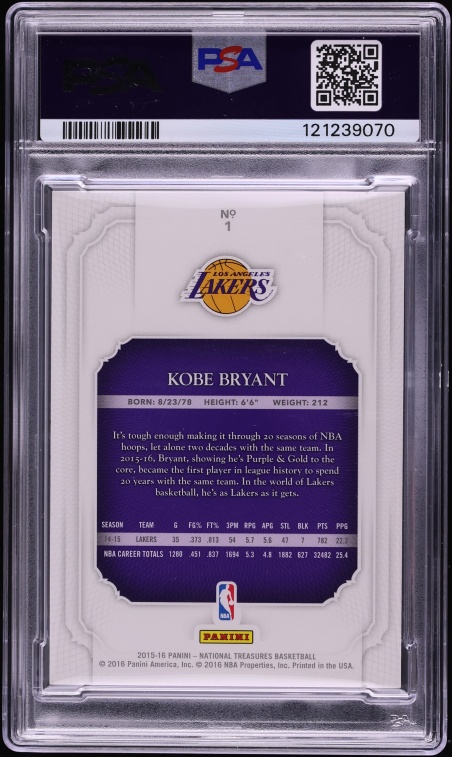 2015 National Treasures Basketball Kobe Bryant /99 #1 PSA 8 NM-MT