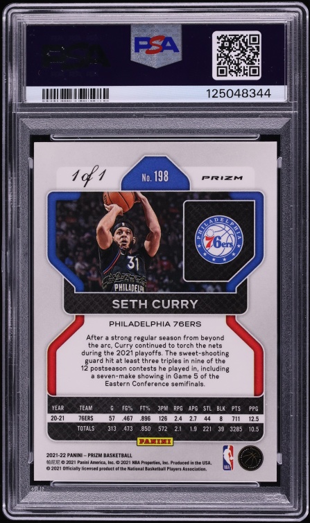 2021 Panini Prizm Nebula Choice Seth Curry 1/1 #198 PSA 9 MINT