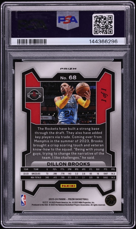 2023 Panini Prizm Nebula Choice Dillon Brooks 1/1 #68 PSA 10 GEM MINT