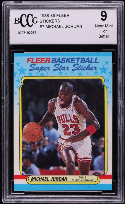 1988 Fleer Sticker Michael Jordan #7 BCCG 9 MINT