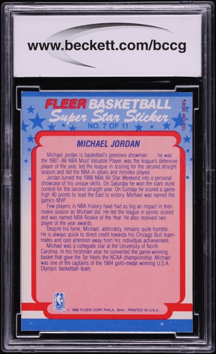 1988 Fleer Sticker Michael Jordan #7 BCCG 9 MINT