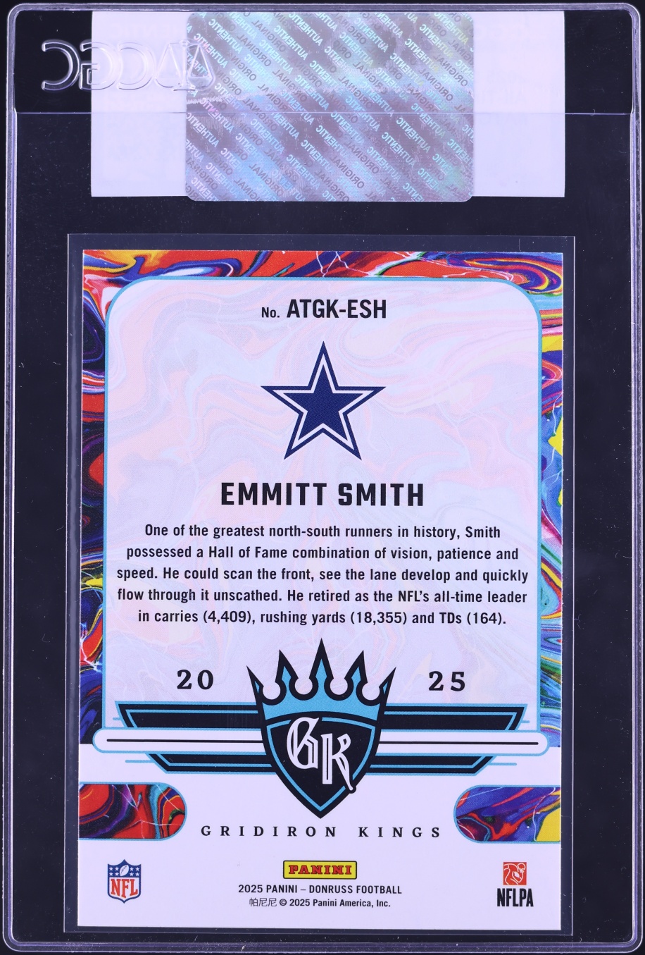 2025 Donruss All Time Gridiron Kings Emmitt Smith #ATGK-ESH CGC AUTH
