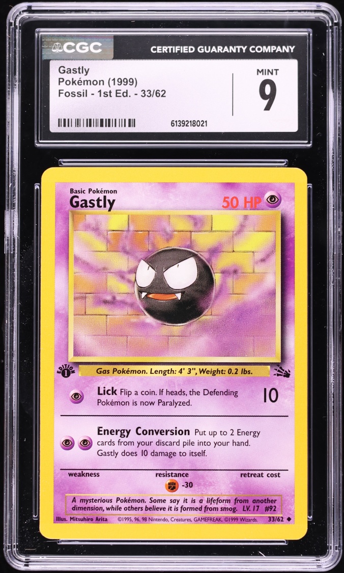 1999 Pokemon Fossil 1st Edition Gastly #33 CGC 9 MINT