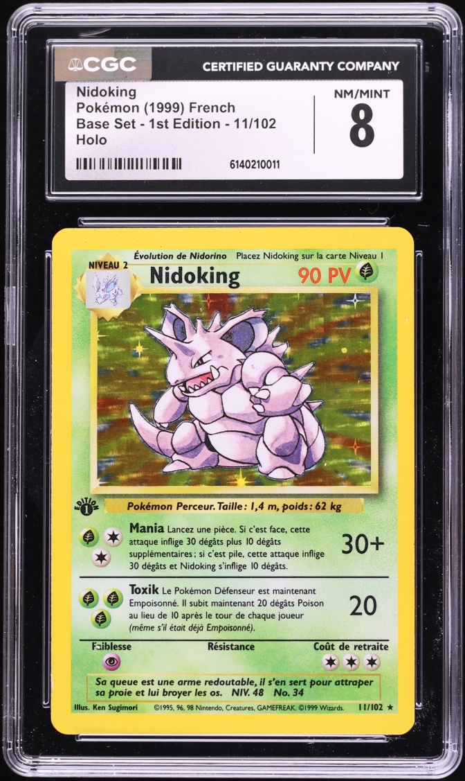 1999 Pokemon French Base Set 1st Edition Holo Nidoking #11 CGC 8 NM-MT