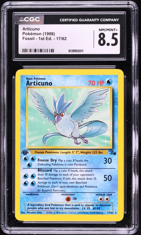 1999 Pokemon Fossil 1st Edition Articuno #17 CGC 8.5 NM-MT+