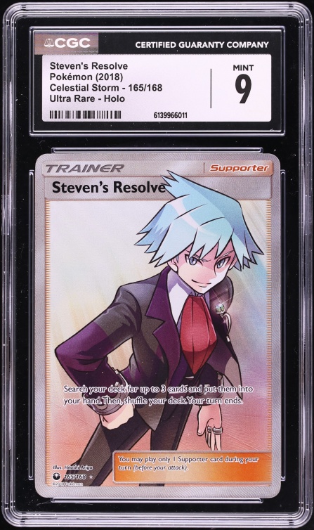 2018 Pokemon Sun & Moon Celestial Storm Full Art Steven's Resolve #165 CGC 9 MINT