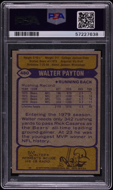 1979 Topps Walter Payton ALL PRO #480 PSA 8 NM-MT