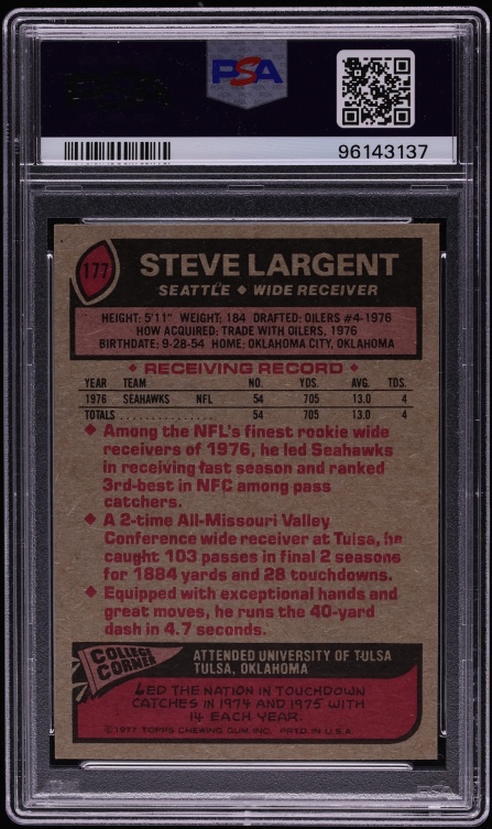 1977 Topps Football Steve Largent ROOKIE #177 PSA 8 NM-MT