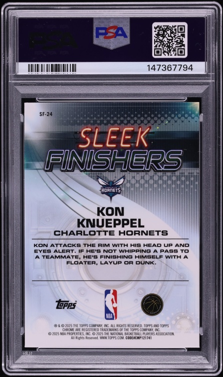 2025 Topps Chrome Sleek Finishers Purple Geo Kon Knueppel ROOKIE /75 #SF-24 PSA 10 GEM MINT