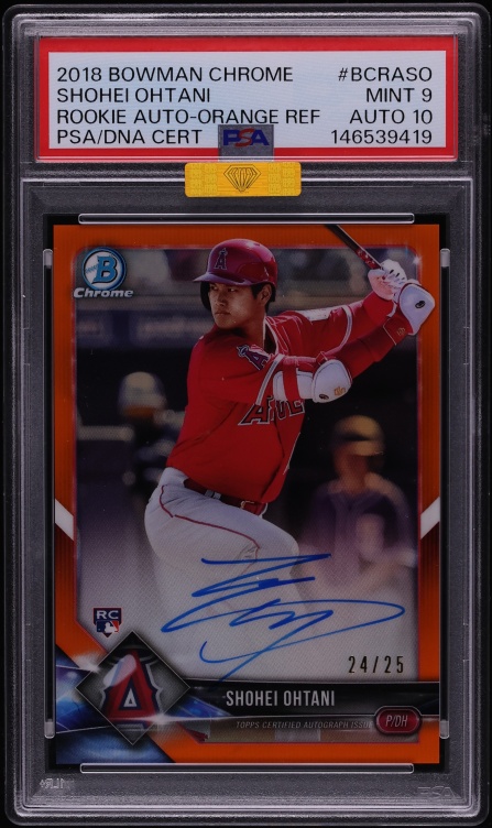 2018 Bowman Chrome Orange Refractor Shohei Ohtani ROOKIE AUTO DNA 10 /25 #BCRASO MBA PSA 9 MINT