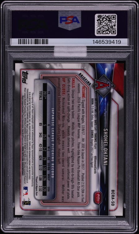 2018 Bowman Chrome Orange Refractor Shohei Ohtani ROOKIE AUTO DNA 10 /25 #BCRASO MBA PSA 9 MINT