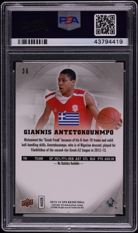 2013 SP Authentic Giannis Antetokounmpo ROOKIE #36 PSA 10 GEM MINT