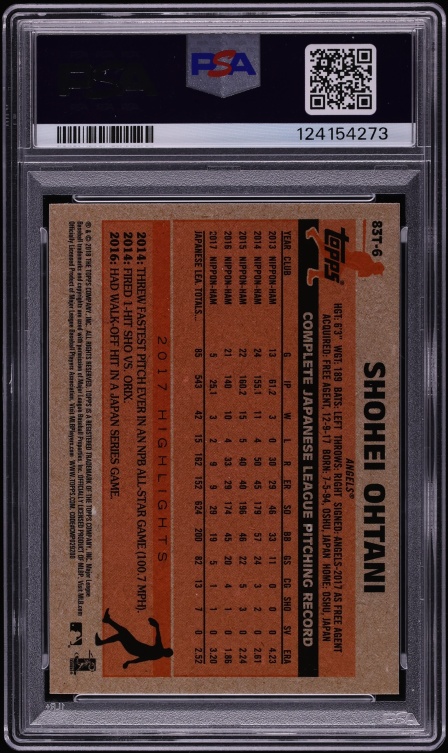 2018 Topps Chrome '83 Shohei Ohtani ROOKIE #83T-6 PSA 9 MINT