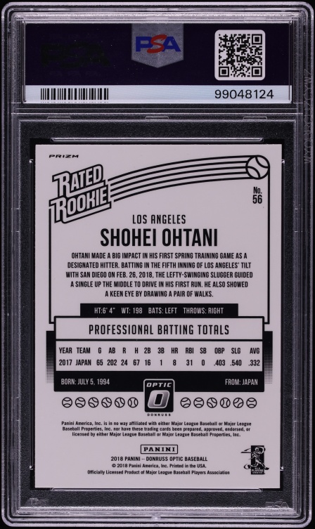 2018 Donruss Optic Pink Shohei Ohtani ROOKIE #56 PSA 9 MINT
