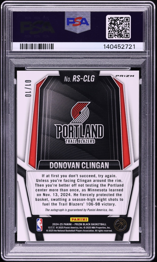 2024 Panini Prizm Black Gold Donovan Clingan ROOKIE AUTO 1/10 #RS-CLG PSA 9 MINT