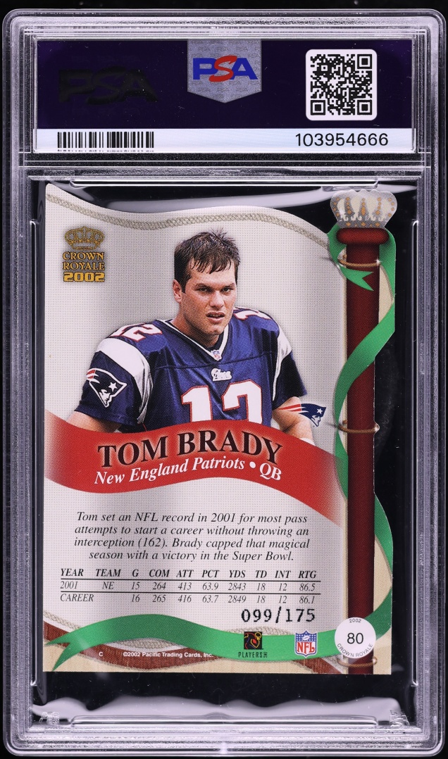 2002 Pacific Crown Royale Blue Tom Brady /175 #80 PSA 9 MINT