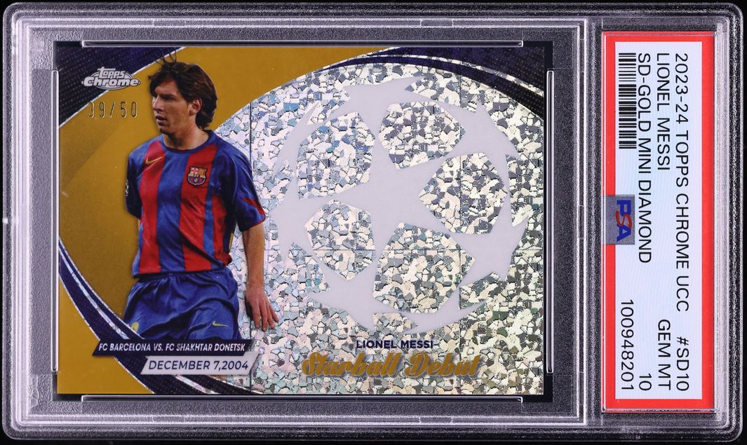 2023 Topps Chrome UEFA Starball Debut Gold Mini Diamond Lionel Messi /50 #SD10 PSA 10 GEM