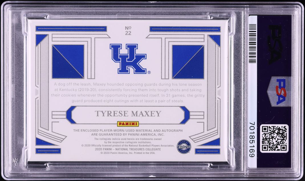 2020 National Treasures Collegiate College Gold Tyrese Maxey ROOKIE PATCH AUTO /10 #22 PSA 9