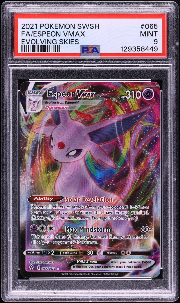 2021 Pokemon Sword & Shield Evolving Skies Full Art Espeon VMAX #65 PSA 9 MINT