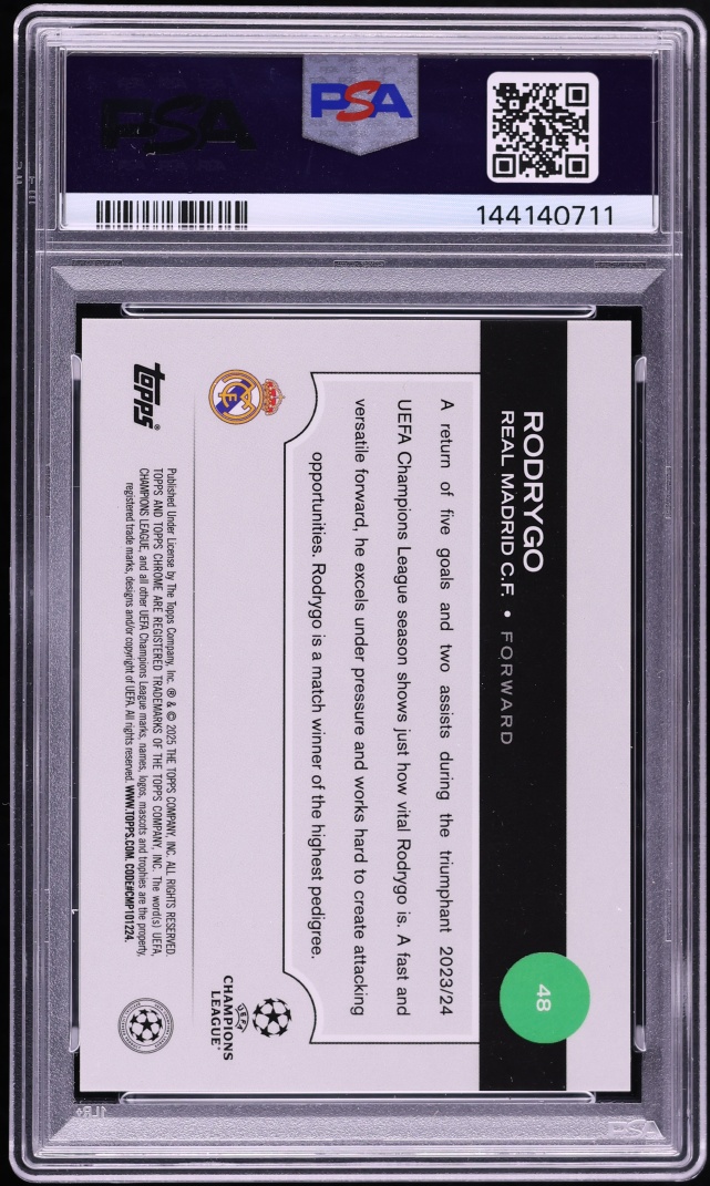 2024 Topps Chrome UEFA Club Competitions Red Refractor Rodrygo /5 #48 PSA 9 MINT